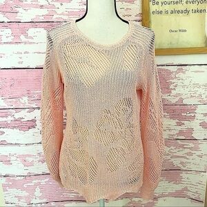 INC INTERNATIONAL CONCEPTS Pink Floral Linen Blend Crochet Sweater size Small